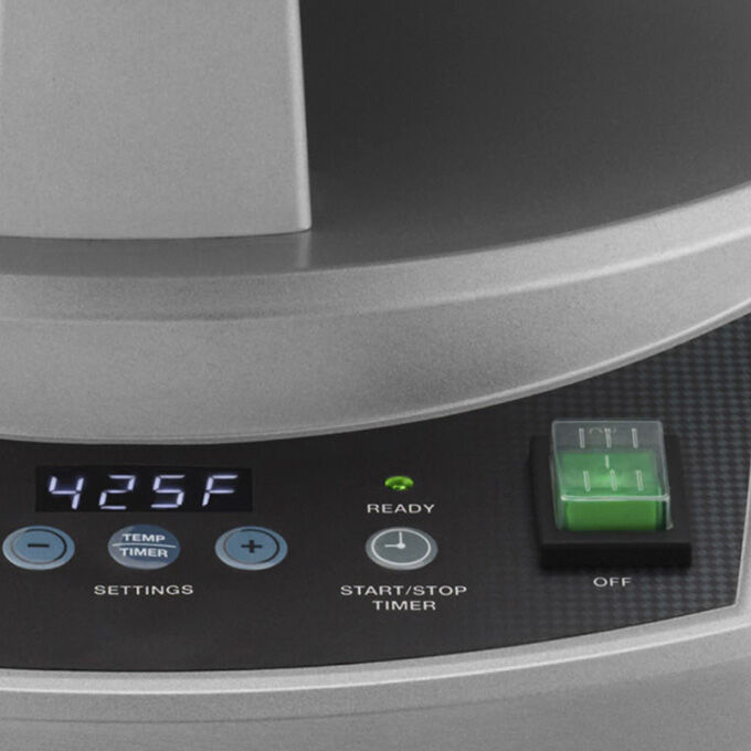 Close-up of crepe maker control panel.